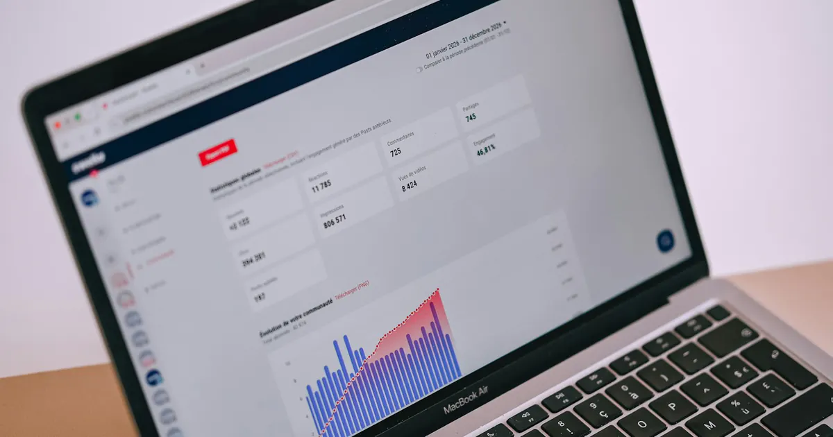 Notebook exibe gráficos de análise e estatísticas de audiência.